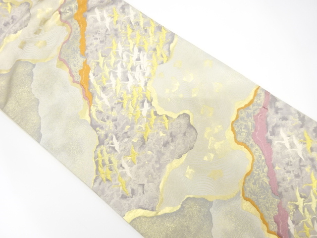 道長取りに群鶴模様織り出し　袋帯